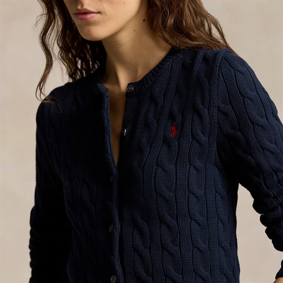 Polo Ralph Lauren Cable-Knit Cotton Crewneck Cardigan, Hunter Navy